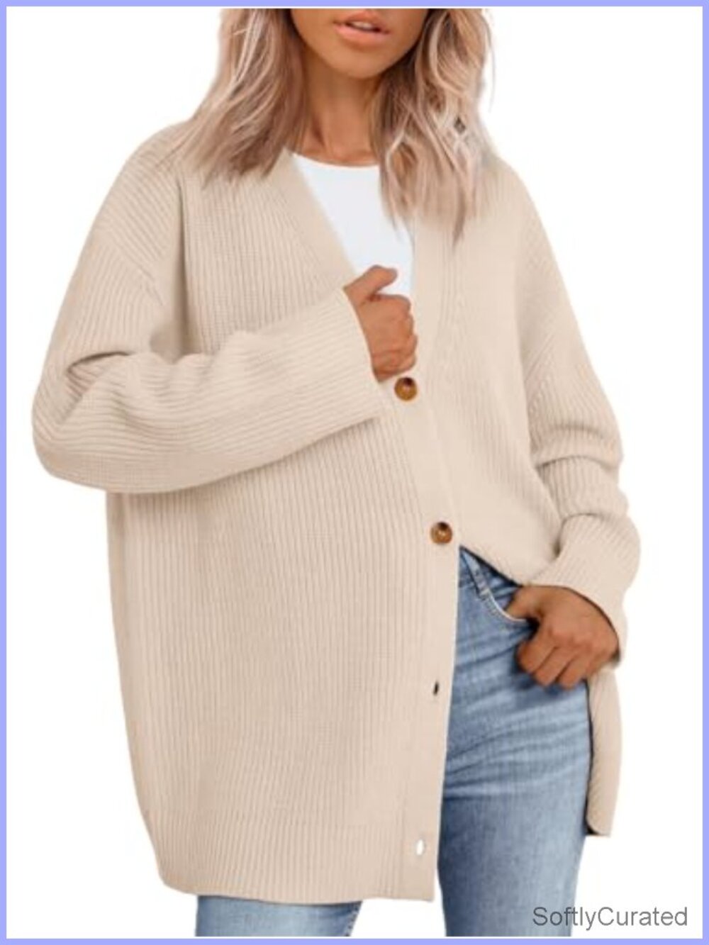 Oversized Open Front Cardigan Chunky Knit V Neck Long Sleeve Sweater Cozy